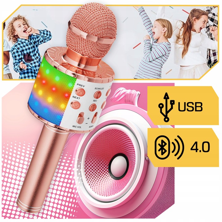 MIKROFON KARAOKE DLA DZIECI BEZPRZEWODOWY GŁOŚNIK BLUETOOTH USB MIKROFONY Model 2020